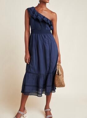 Velvet By Graham & Spencer Coco One Shoulder Lace Midi Dress Navy Medium